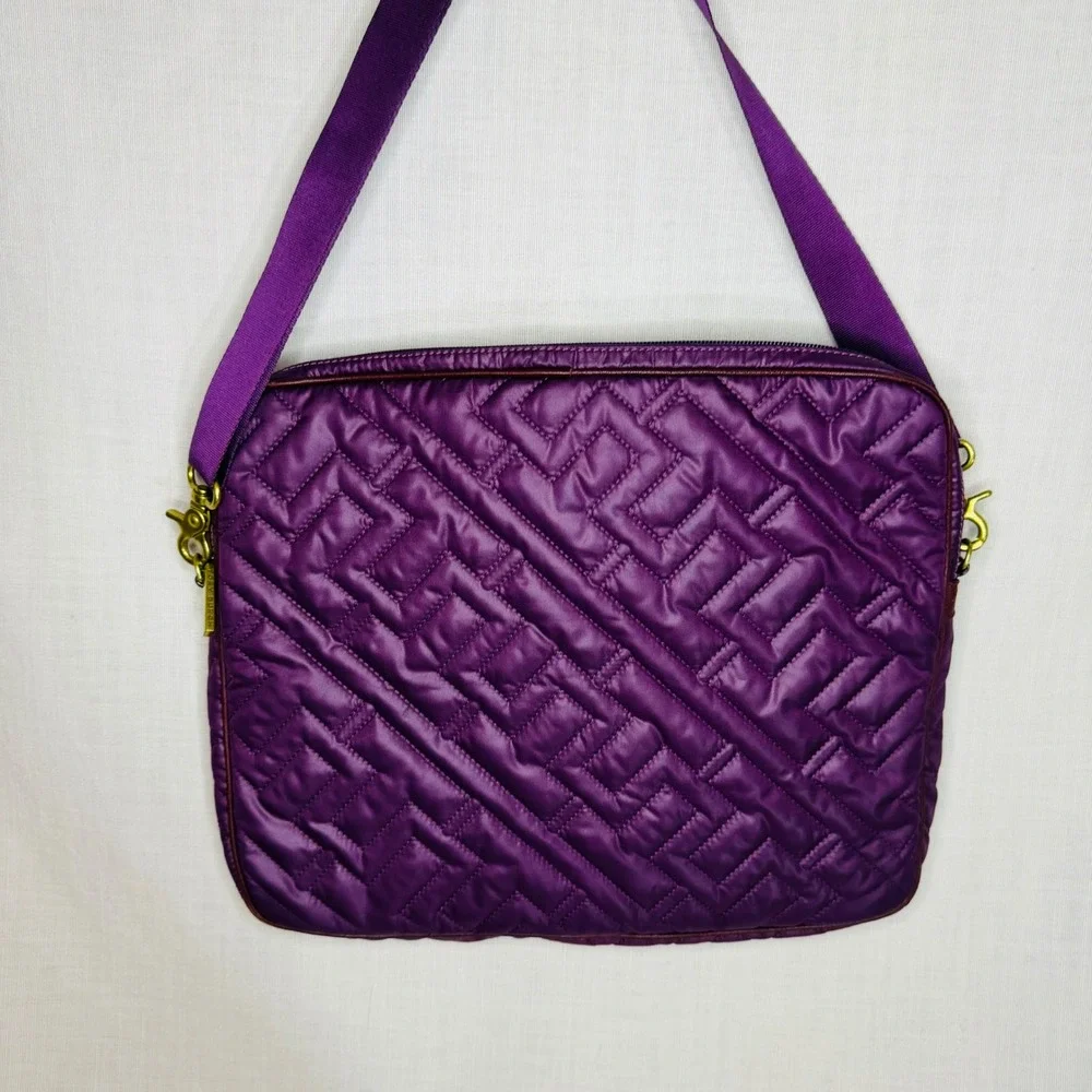 Tory Burch Purple Quilted Crossbody Laptop Bag Padded Tech Case Gold Hardware
